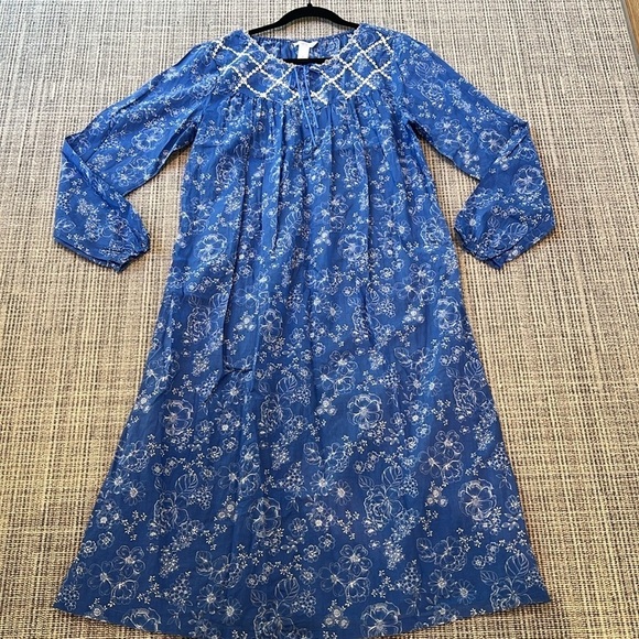 Adonna Blue Toile Nightgown Soft Knit Long Cottage Prairie Long Sleeves Size M - Picture 8 of 11